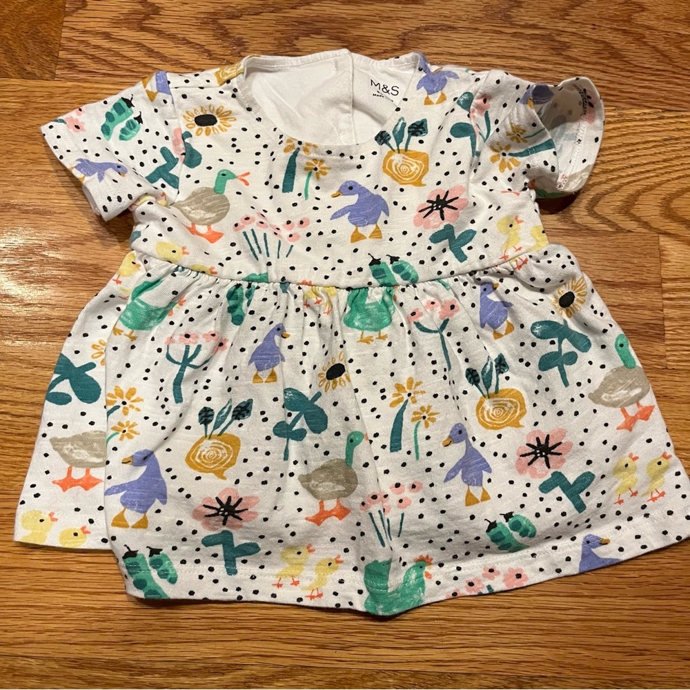 M&S duck and flower print dress size 6-9 months